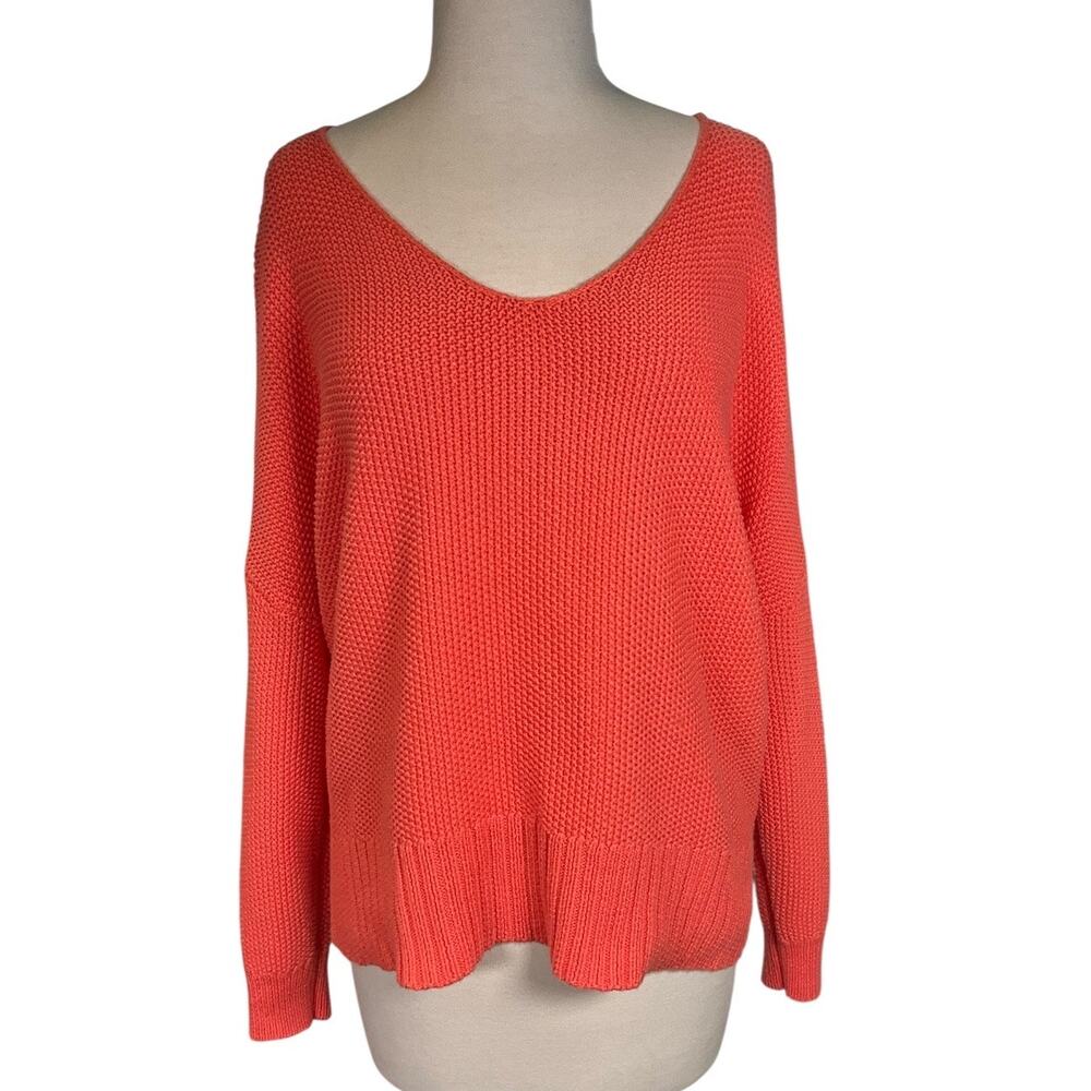Lucky Brand Knit Sweater Orange Coral Oversized Cotton Blend Coastal Large